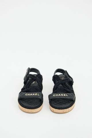Chanel Black Leather & Rope Logo Sandal
