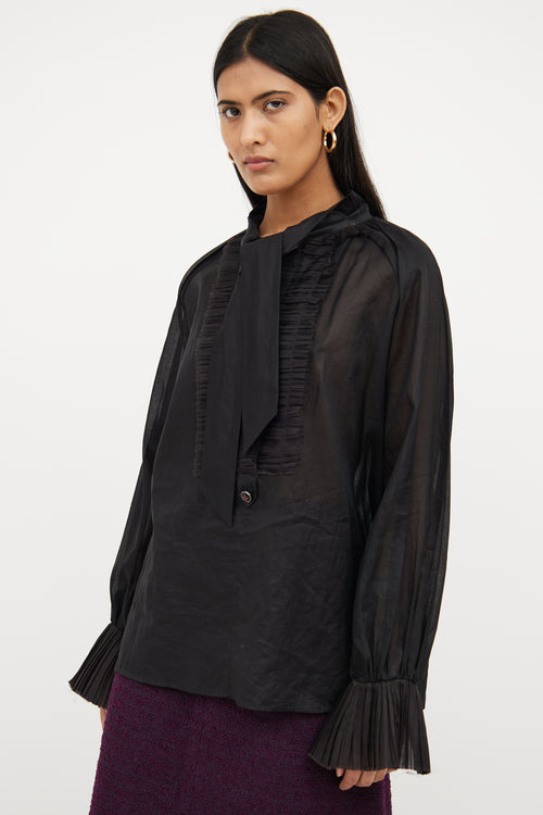 Chanel 2005 Winter Black Pleated Detail Blouse