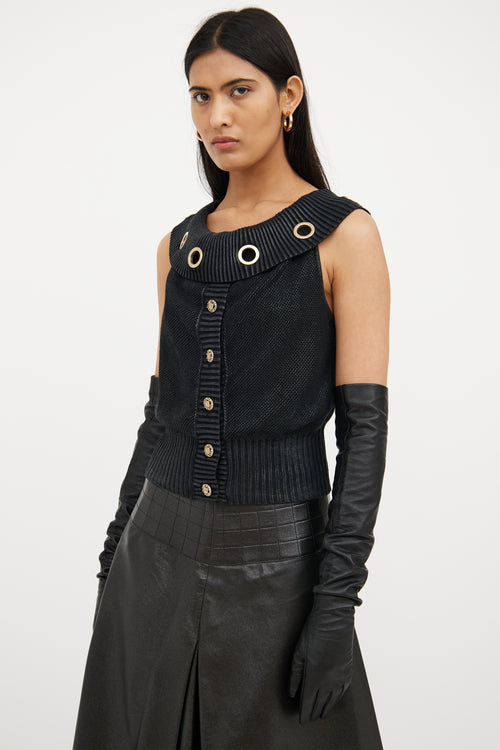 Chanel 2008 Spring Navy Grommet Knit Top