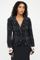 Chanel Black & Silver Tweed Jacket Blazer