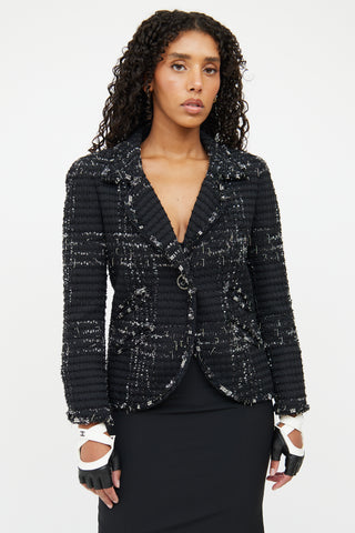 Chanel Black & Silver Tweed Jacket Blazer