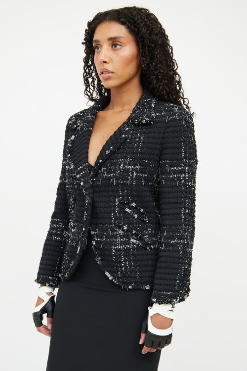 Chanel Black & Silver Tweed Jacket Blazer