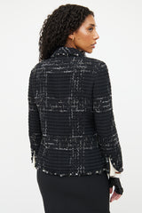 Chanel Black & Silver Tweed Jacket Blazer