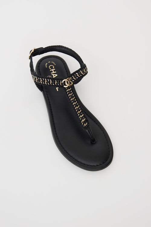 Chanel Black CC Logo T-Strap Sandal