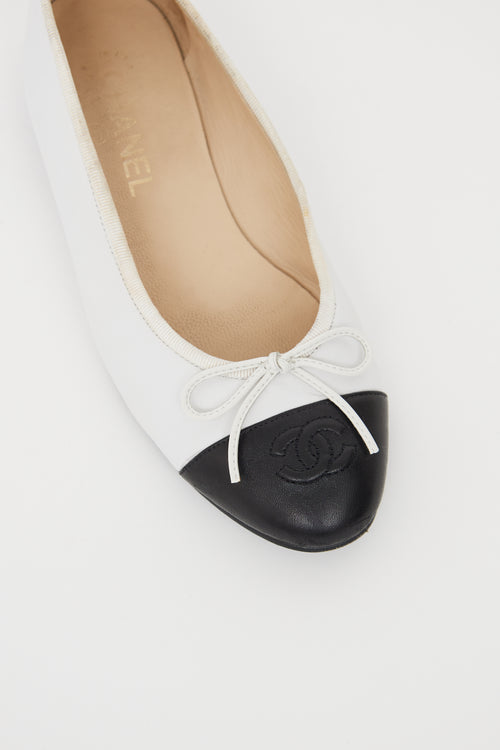 Chanel White & Black CC Captoe Flat