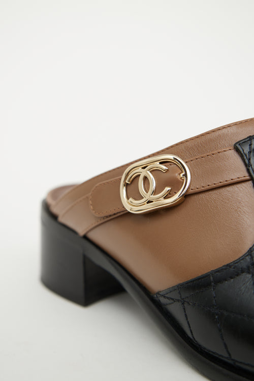 Chanel Black & Brown 16B Quilted Mule