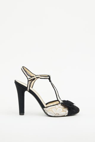 Chanel Black & White Lace Bow Heel