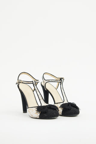 Chanel Black & White Lace Bow Heel