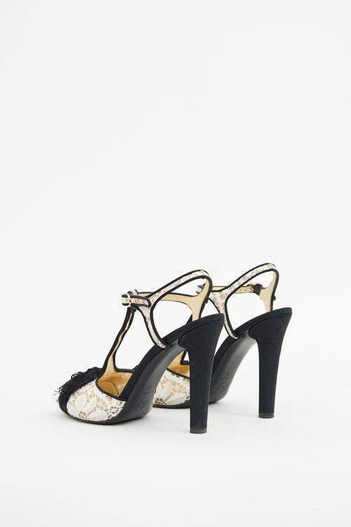 Chanel Black & White Lace Bow Heel