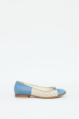 Chanel Blue & Beige Leather Flat