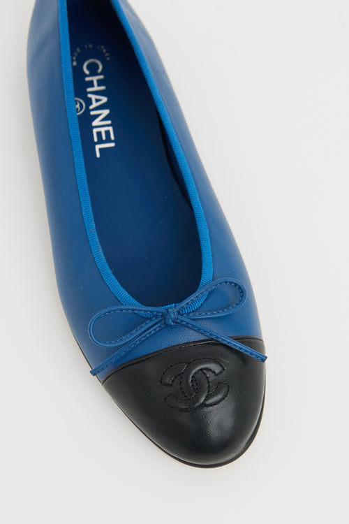 Chanel Blue & Black CC Logo Ballet Flat