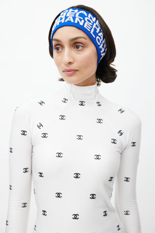 Chanel Blue & Cream Cashmere Logo Headband