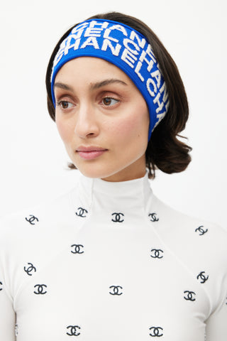 Chanel Blue & Cream Cashmere Logo Headband