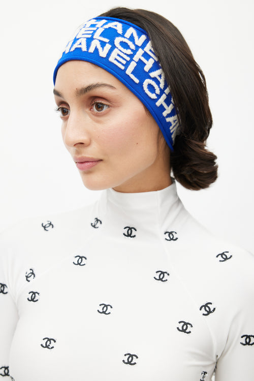 Chanel Blue & Cream Cashmere Logo Headband