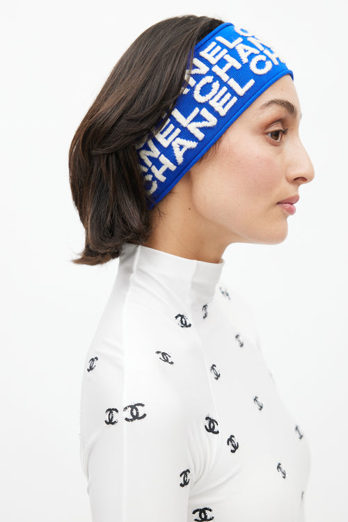 Chanel Blue & Cream Cashmere Logo Headband