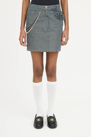 Chanel 2002 Pearl Denim Mini Skirt
