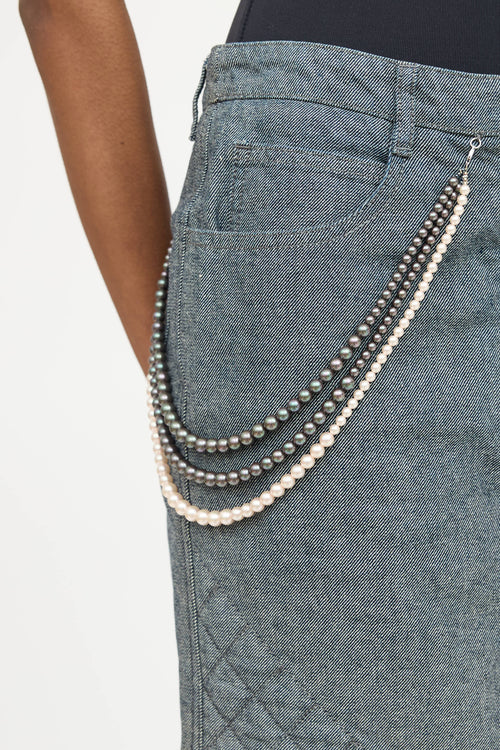 Chanel 2002 Pearl Denim Mini Skirt