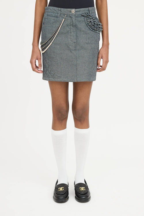 Chanel 2002 Pearl Denim Mini Skirt