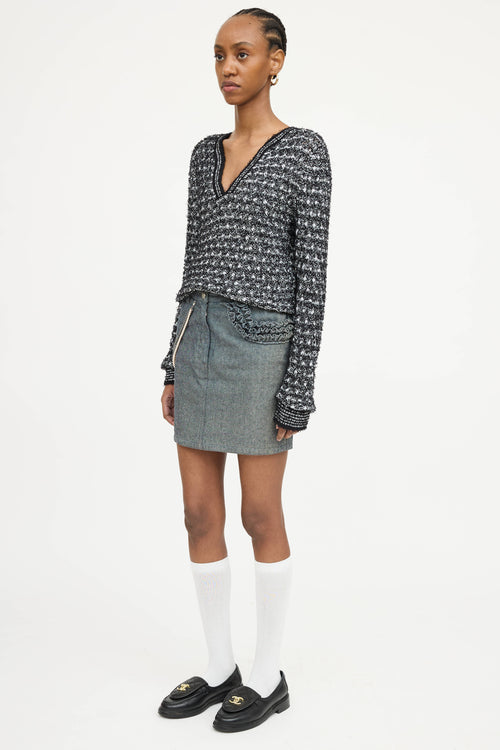 Chanel 2002 Pearl Denim Mini Skirt