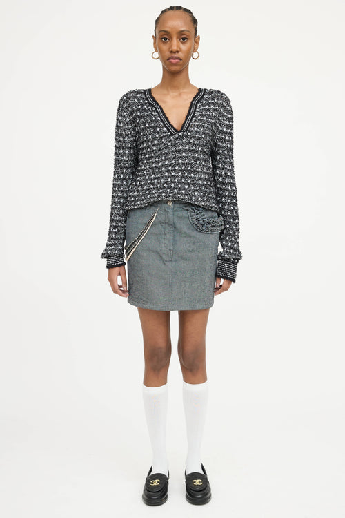 Chanel 2002 Pearl Denim Mini Skirt