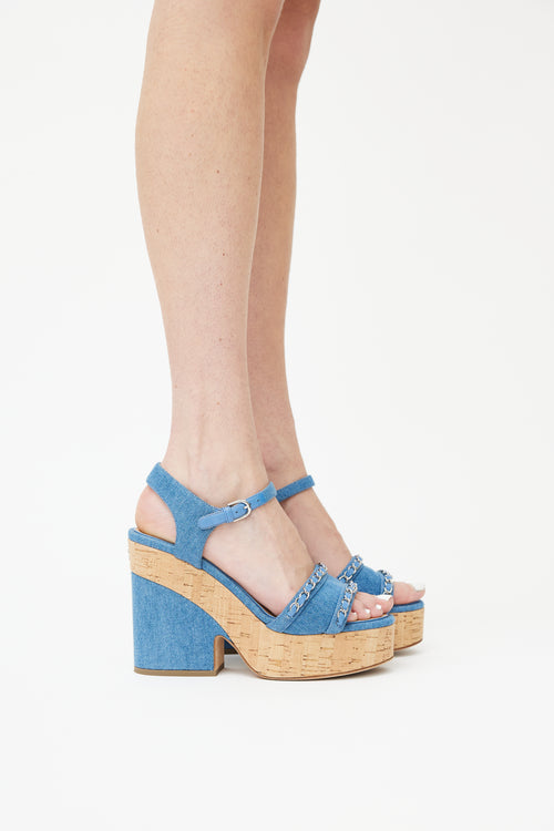 Chanel SS 2019 Blue Denim & Cork Heeled Sandal