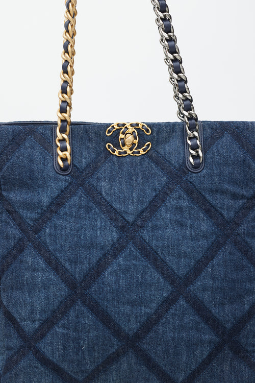 Chanel Blue Denim North South Shopping Tote Bag
