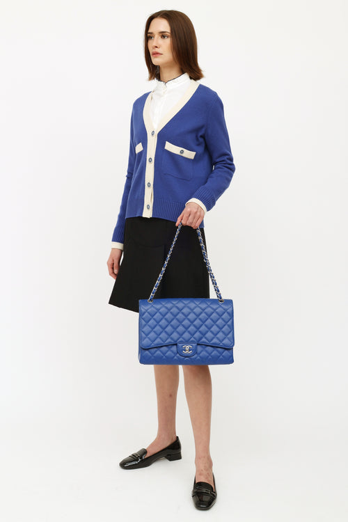 Chanel Blue Rio Quilted Caviar Single Flap Maxi Shoulder Bag