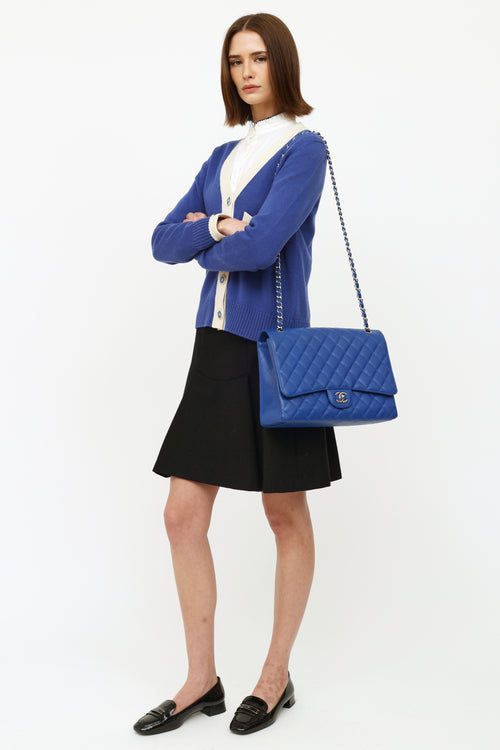 Chanel Blue Rio Quilted Caviar Single Flap Maxi Shoulder Bag
