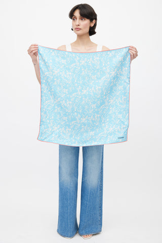 Chanel Blue & White Floral Silk Scarf