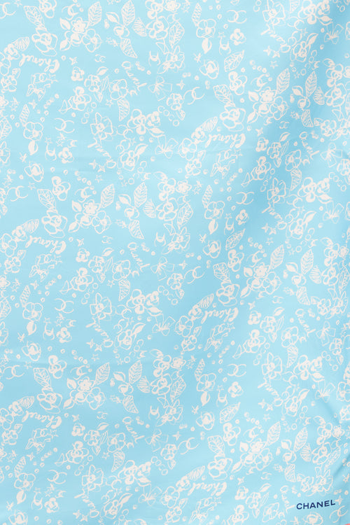 Chanel Blue & White Floral Silk Scarf