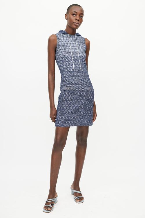 Chanel Blue Metallic Hooded Knit Dress