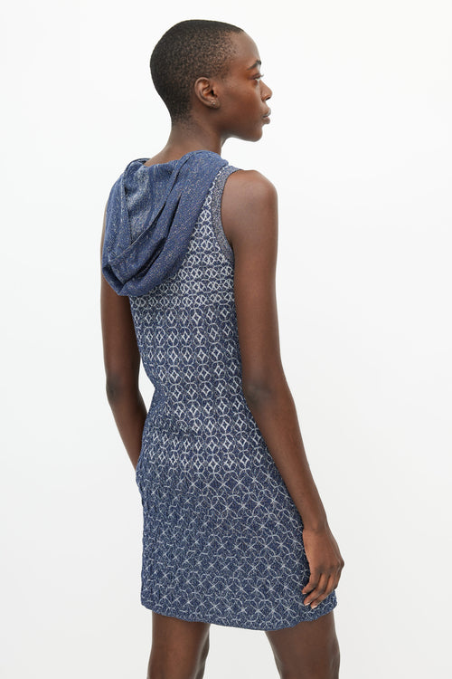 Chanel Blue Metallic Hooded Knit Dress