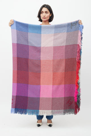 Chanel Blue & Pink Cashmere Check Logo Blanket Throw