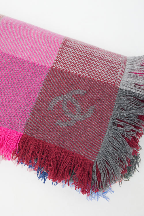 Chanel Blue & Pink Cashmere Check Logo Blanket Throw