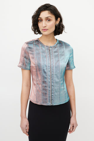 Chanel Blue & Purple Iridescent Front Zip Top