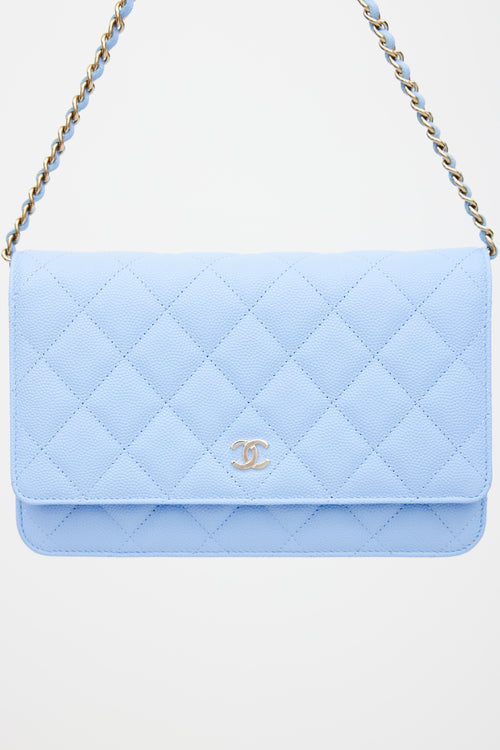 Light Blue Caviar Leather Wallet On Chain Bag