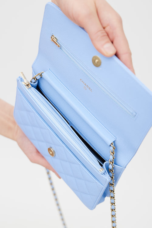 Light Blue Caviar Leather Wallet On Chain Bag