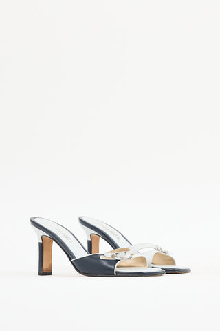 Chanel Blue Leather Two Tone Camelia Sandal