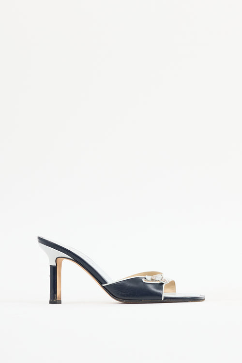 Chanel Blue Leather Two Tone Camelia Sandal