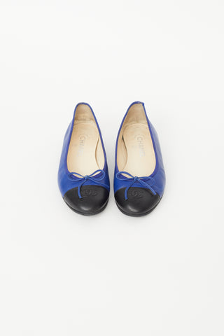Chanel Blue & Black Leather CC Ballet Flat