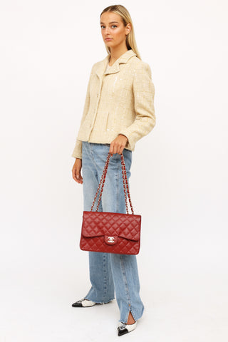 Burgundy Caviar Classic Jumbo Flap Bag
