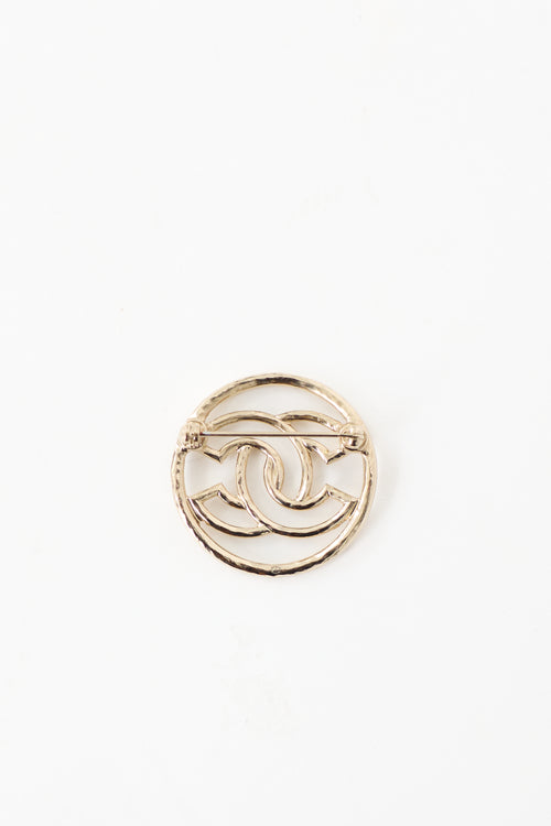 Chanel 2017 Hammered Metal CC Brooch