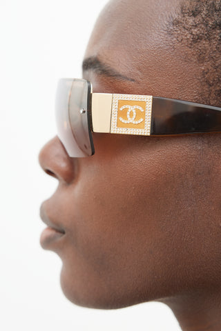 Chanel Brown 4095-B Rimless Rectangle Sunglasses