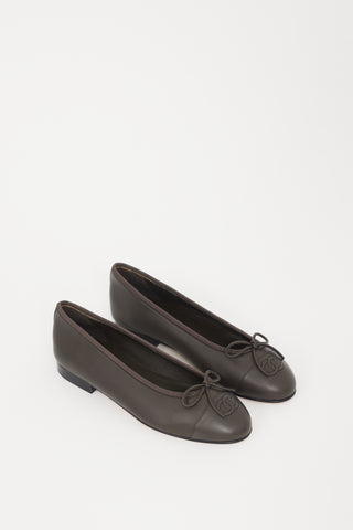 Chanel Brown Leather CC Ballet Flat