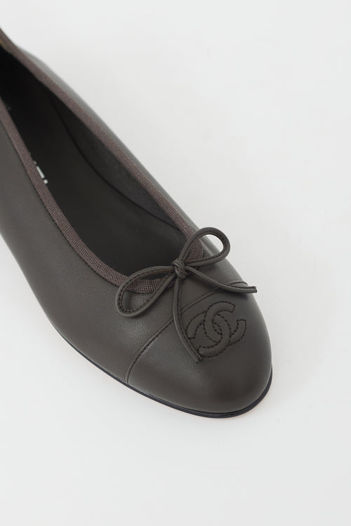 Chanel Brown Leather CC Ballet Flat