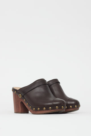 Chanel Brown Leather Wooden Clog Mule