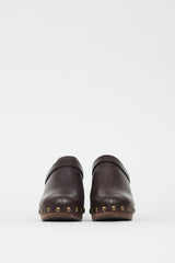 Chanel Brown Leather Wooden Clog Mule