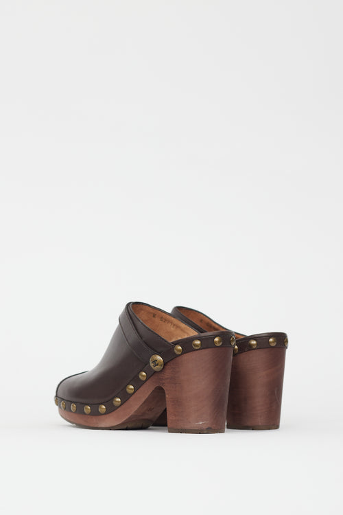 Chanel Brown Leather Wooden Clog Mule
