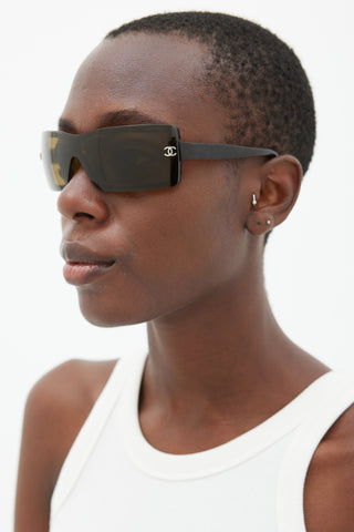 Chanel Brown & Silver 5067 Shield Sunglasses