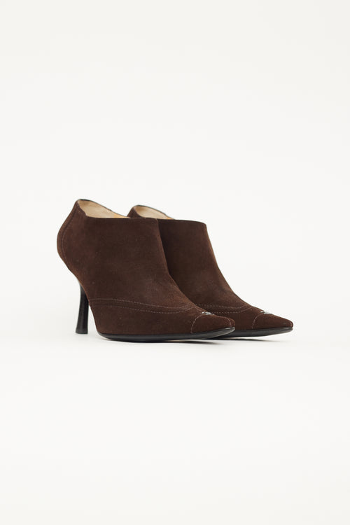 Chanel Brown Suede Pointed Toe Boot